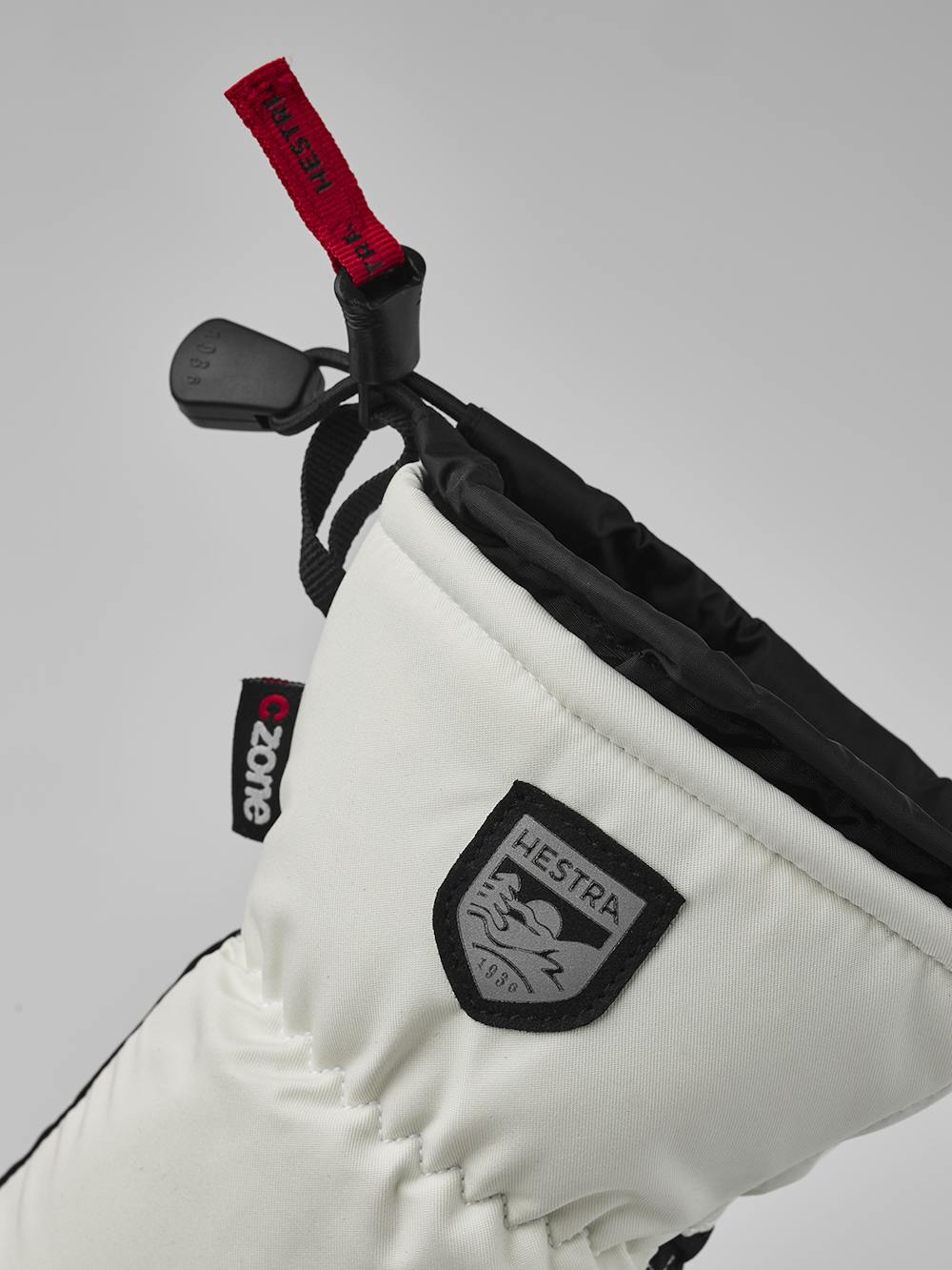 White fabric ski glove with black synthetic palm (4 of 6)