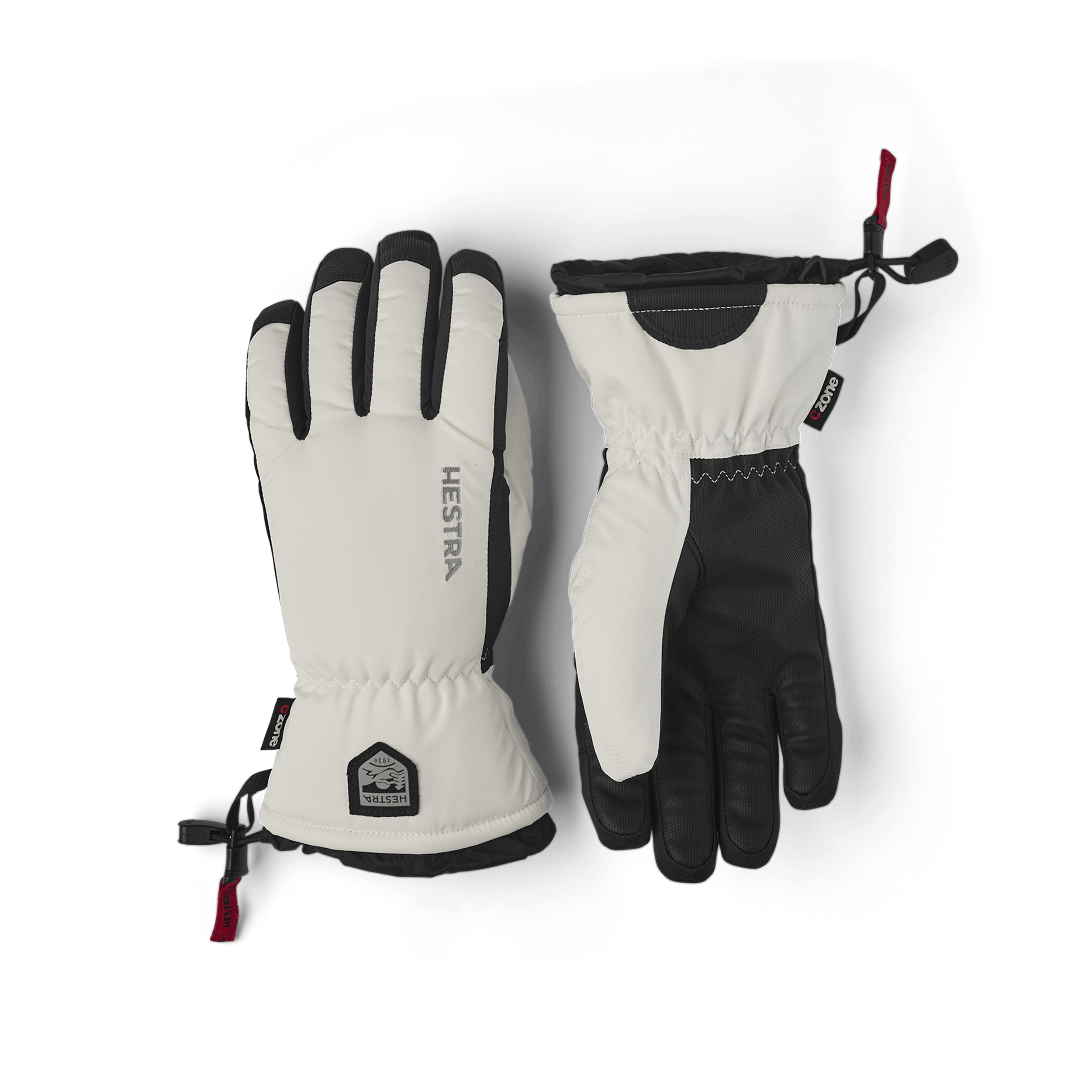 White fabric ski glove with black synthetic palm (1 of 6)