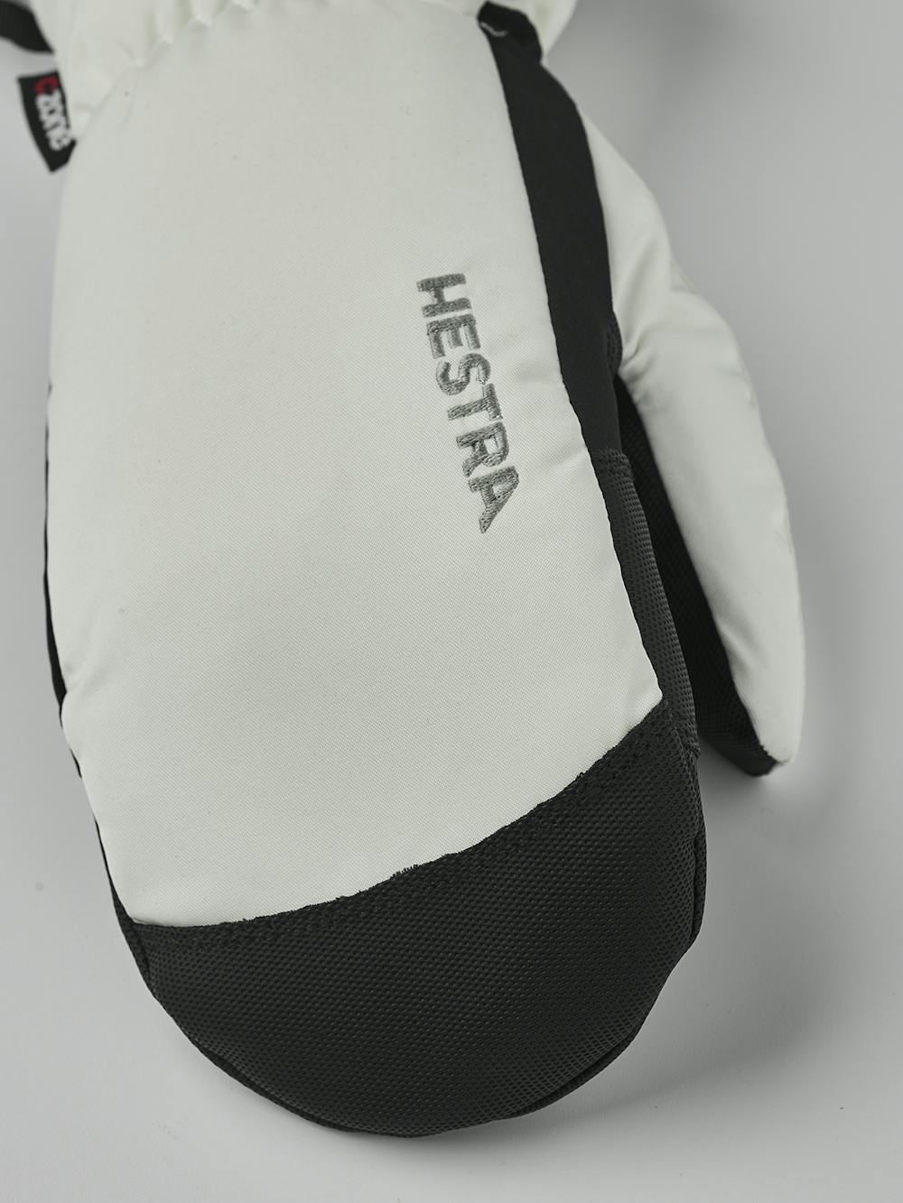 White fabric mitten with black synthetic palm (2 of 6)