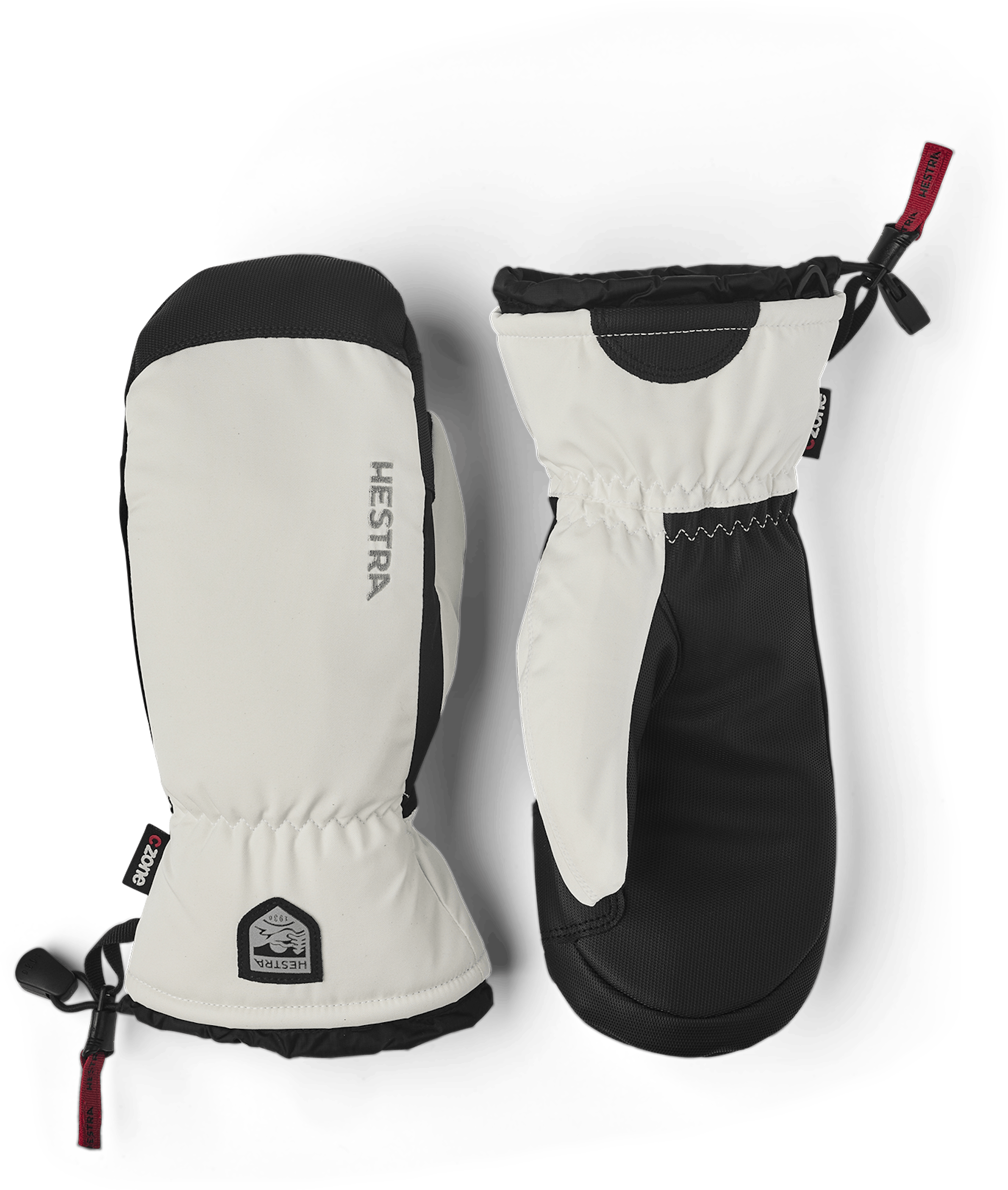 White fabric mitten with black synthetic palm (1 of 6)