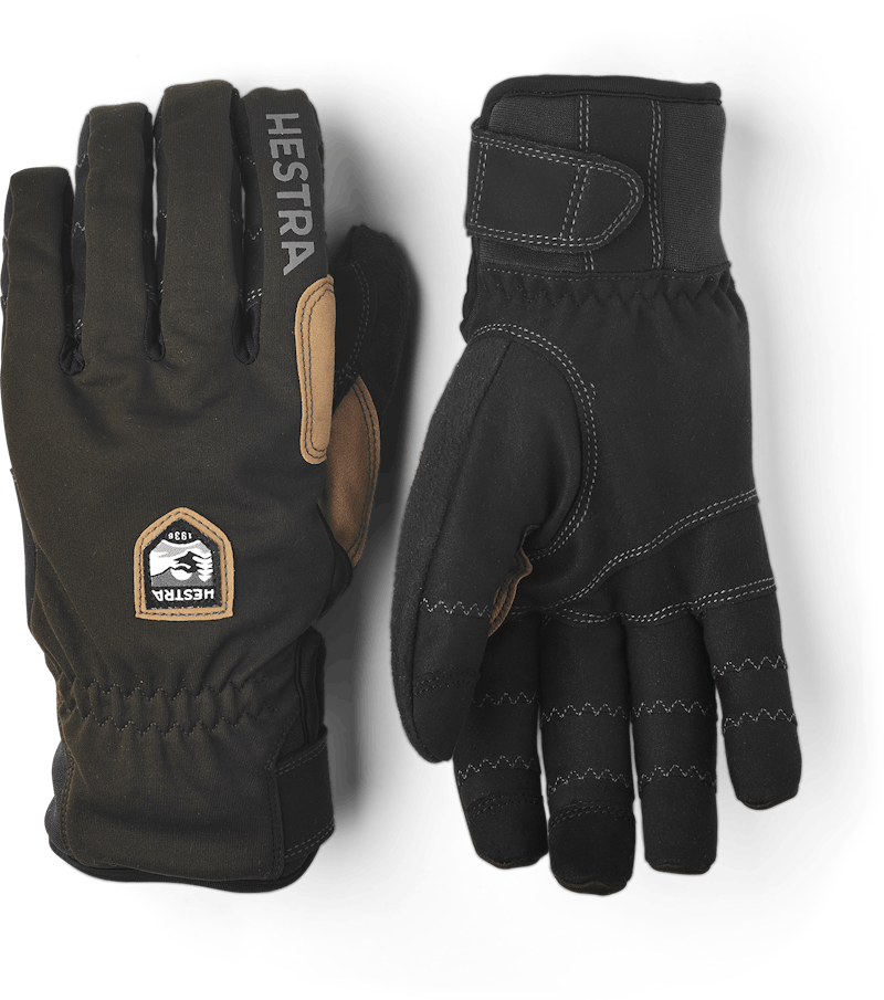 Dark green fabric outdoor glove with black synthetic suede palm (1 of 4)