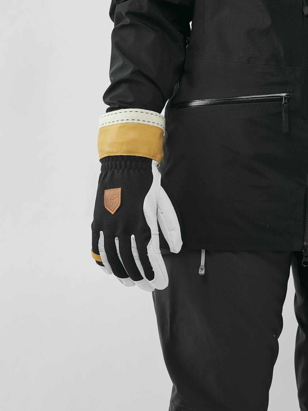 Black goat leather and cow hide climbing glove with white palm (9 of 10)