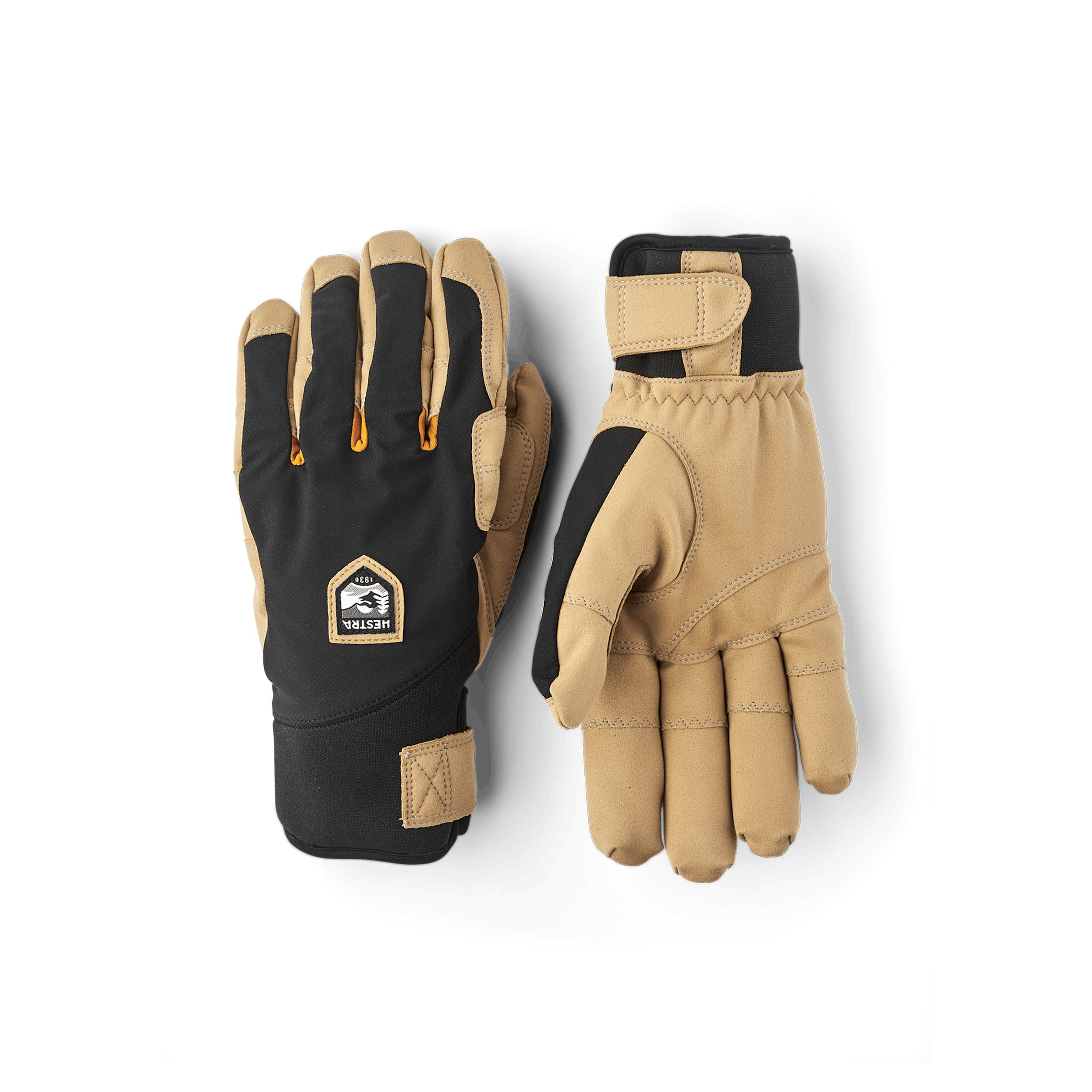 Black fabric climbing glove with light brown synthetic suede palm (1 of 7)