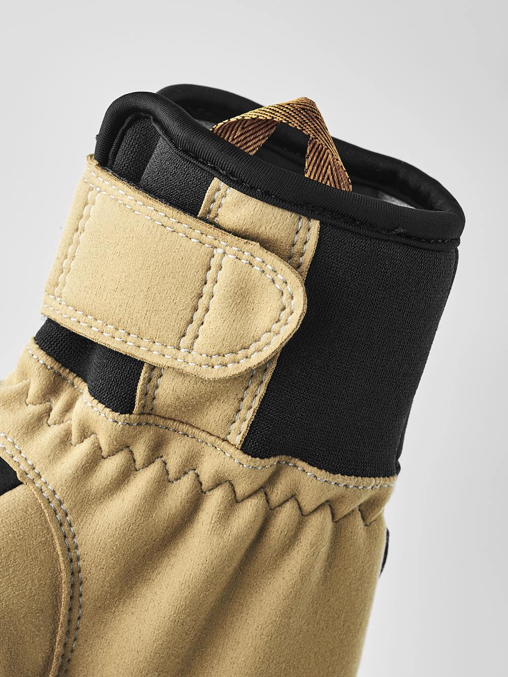Black fabric climbing glove with light brown synthetic suede palm (4 of 7)