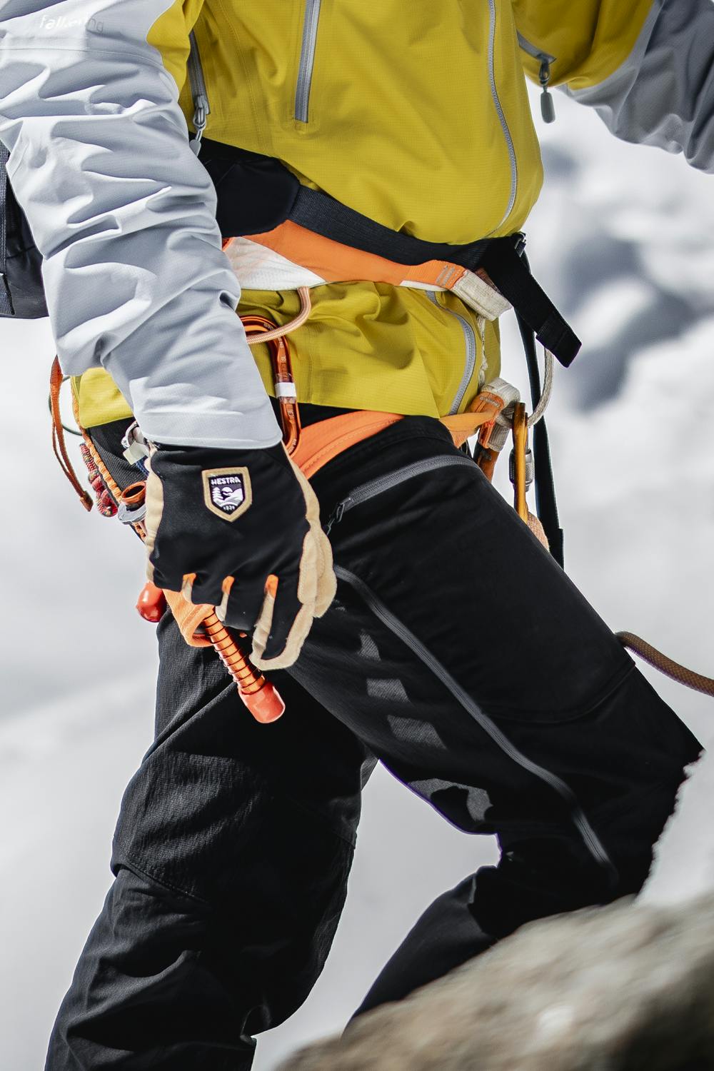 Black fabric climbing glove with light brown synthetic suede palm (2 of 7)