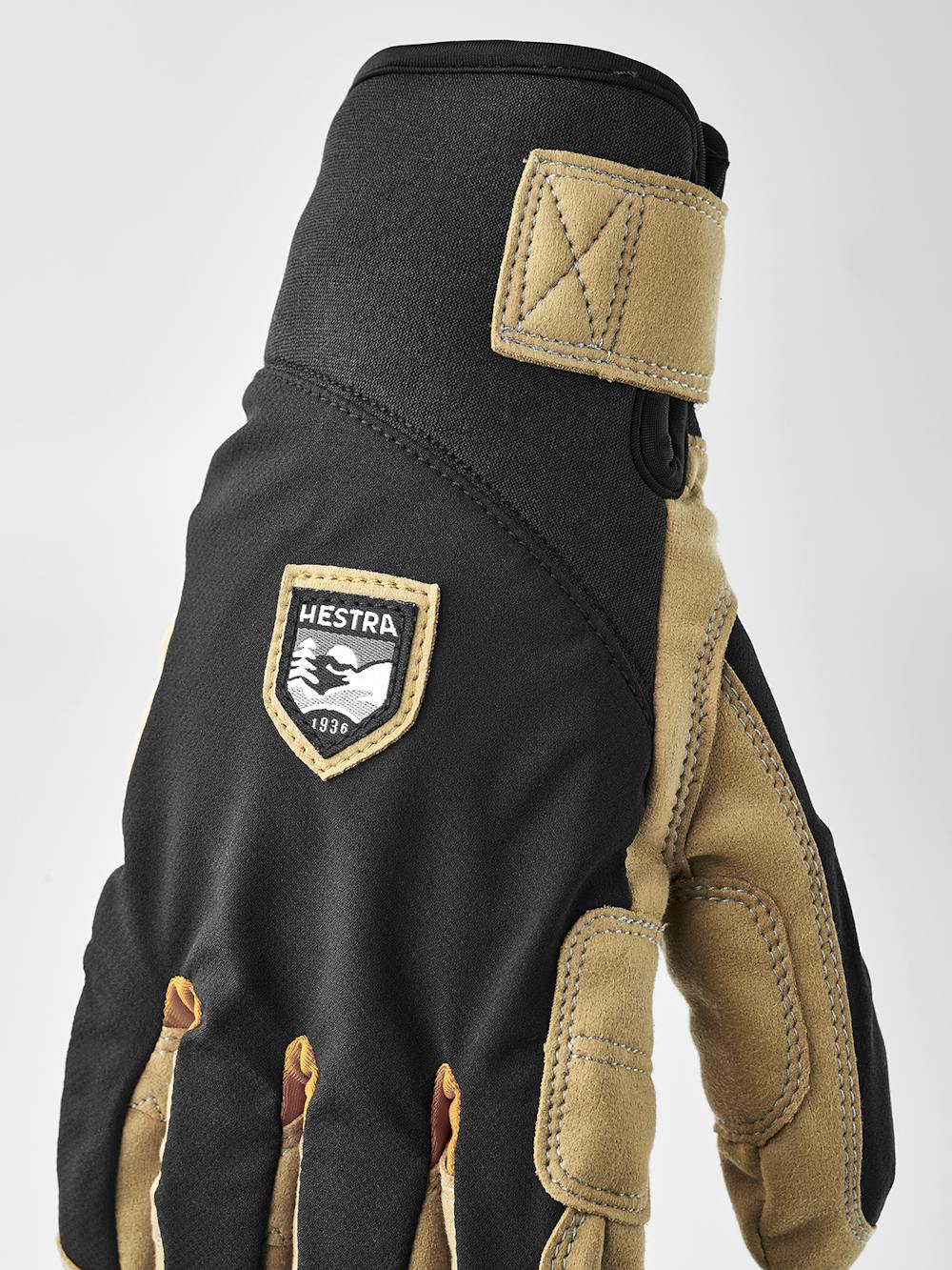 Black fabric climbing glove with light brown synthetic suede palm (3 of 7)