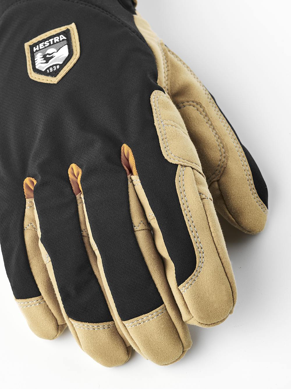Black fabric climbing glove with light brown synthetic suede palm (6 of 7)