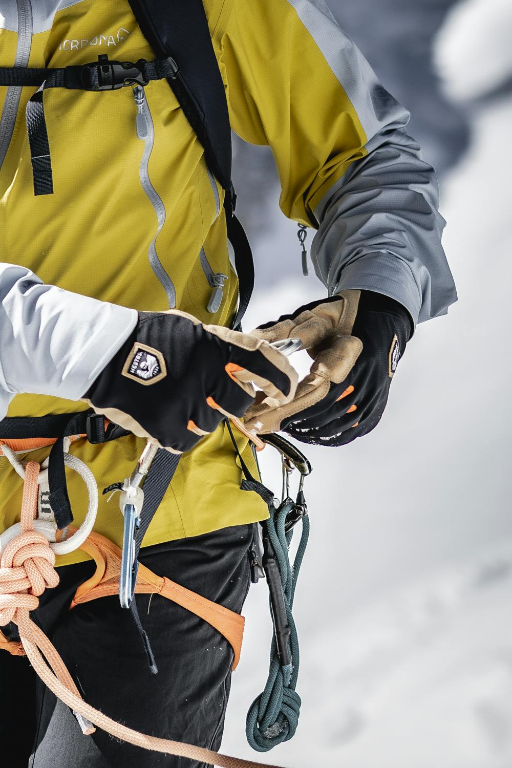 Black fabric climbing glove with light brown synthetic suede palm (7 of 7)