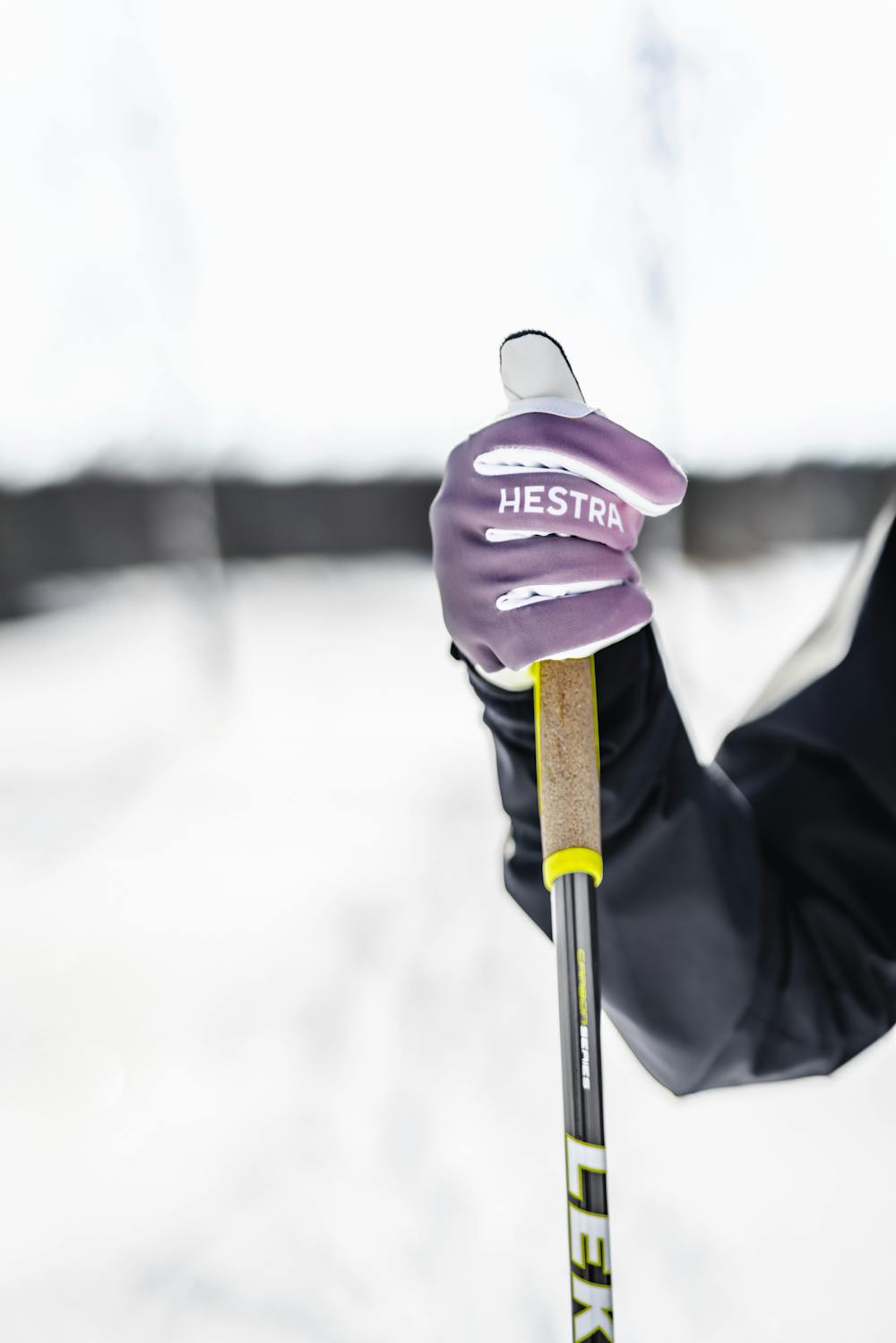 Svart och rosa längdskidhandske i tyg med vit innerhand i syntetisk mocka
(2 av 7)