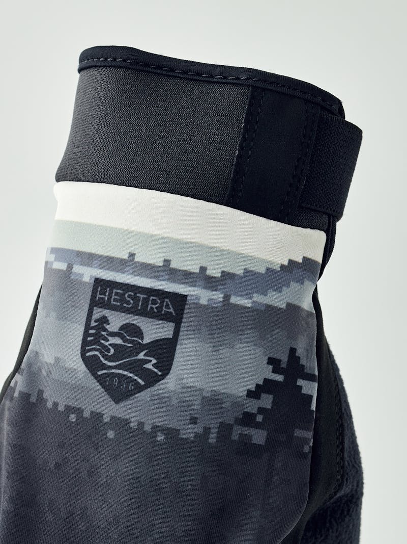 Dark gray fabric cross-country ski glove with black synthetic suede palm (2 of 5)