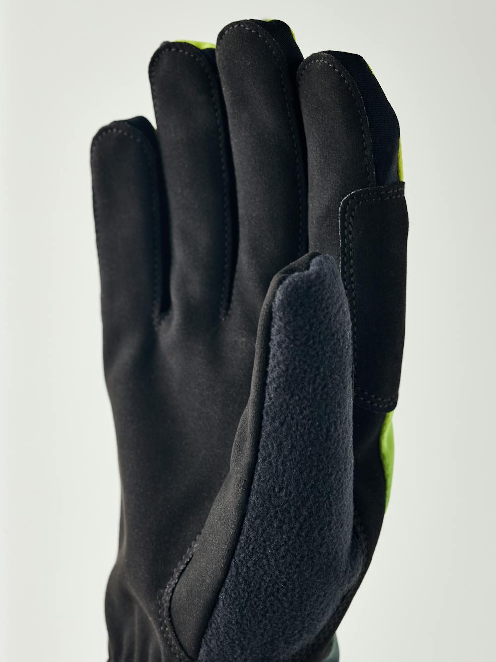 Neongelber Langlaufhandschuh aus Stoff mit schwarzer Innenhand aus synthetischem Wildleder (2 oder 5)