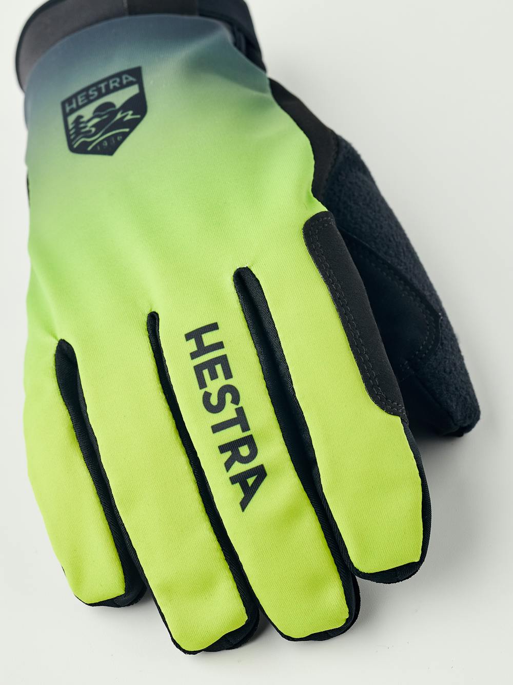 Neongelber Langlaufhandschuh aus Stoff mit schwarzer Innenhand aus synthetischem Wildleder (3 oder 5)