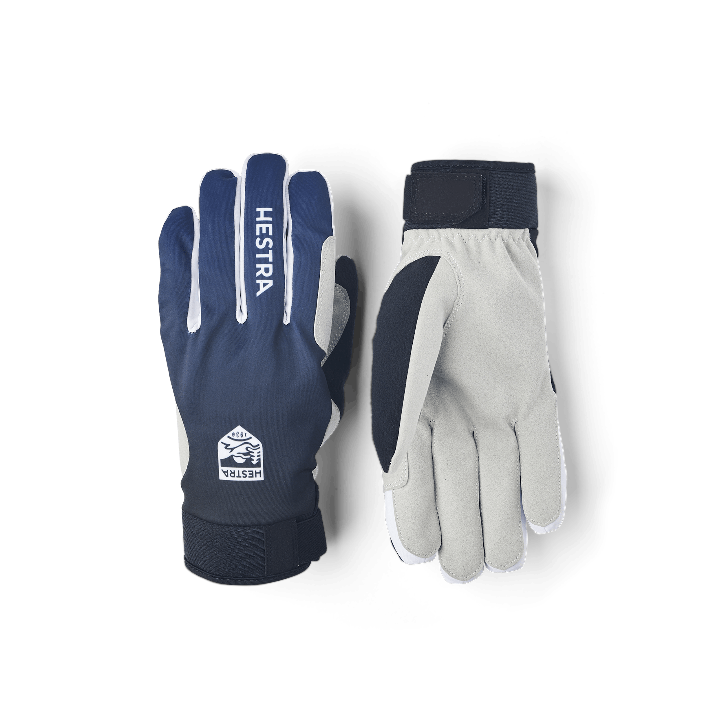 Mörkblå längdskidhandske i tyg med vit innerhand i syntetisk mocka
 (1 av 5)