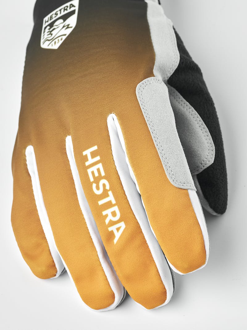 Black and orange fabric cross-country ski glove with gray synthetic suede palm  (3 of 10)
