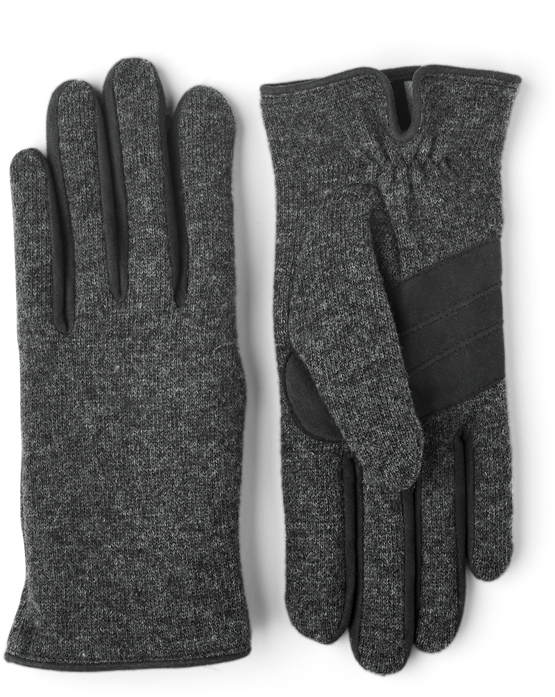 Dark gray wool jersey glove with suede details
 (1 of 5)