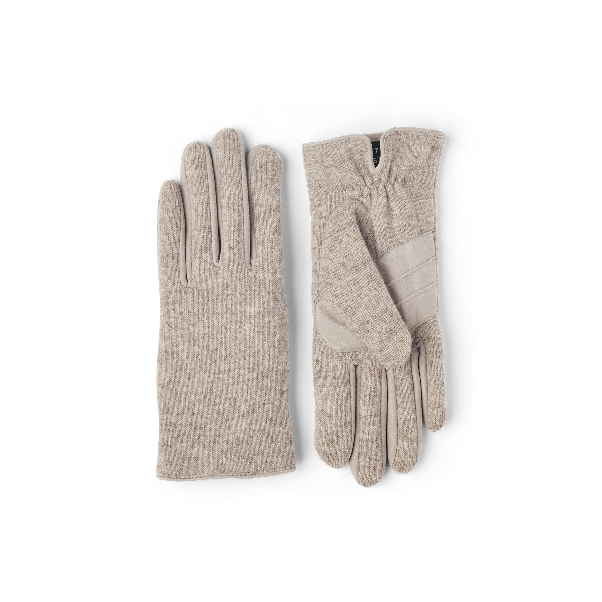 Beige wool jersey glove with suede details
(1 of 8)