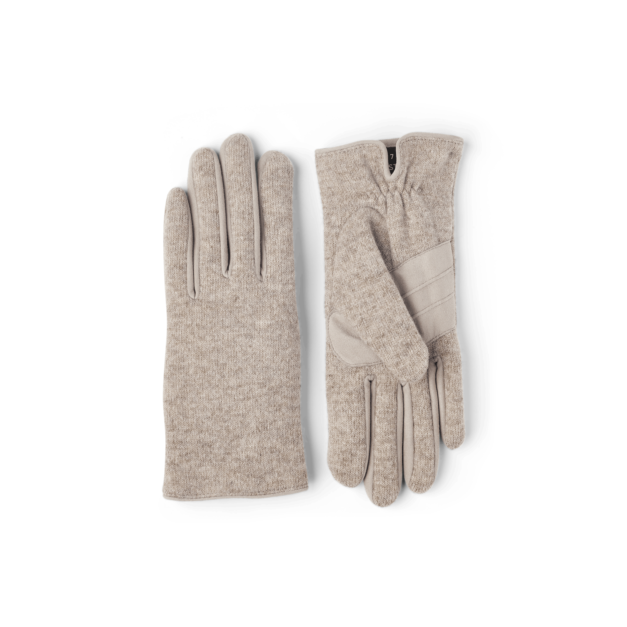 Beige wool jersey glove with suede details
 (1 of 8)