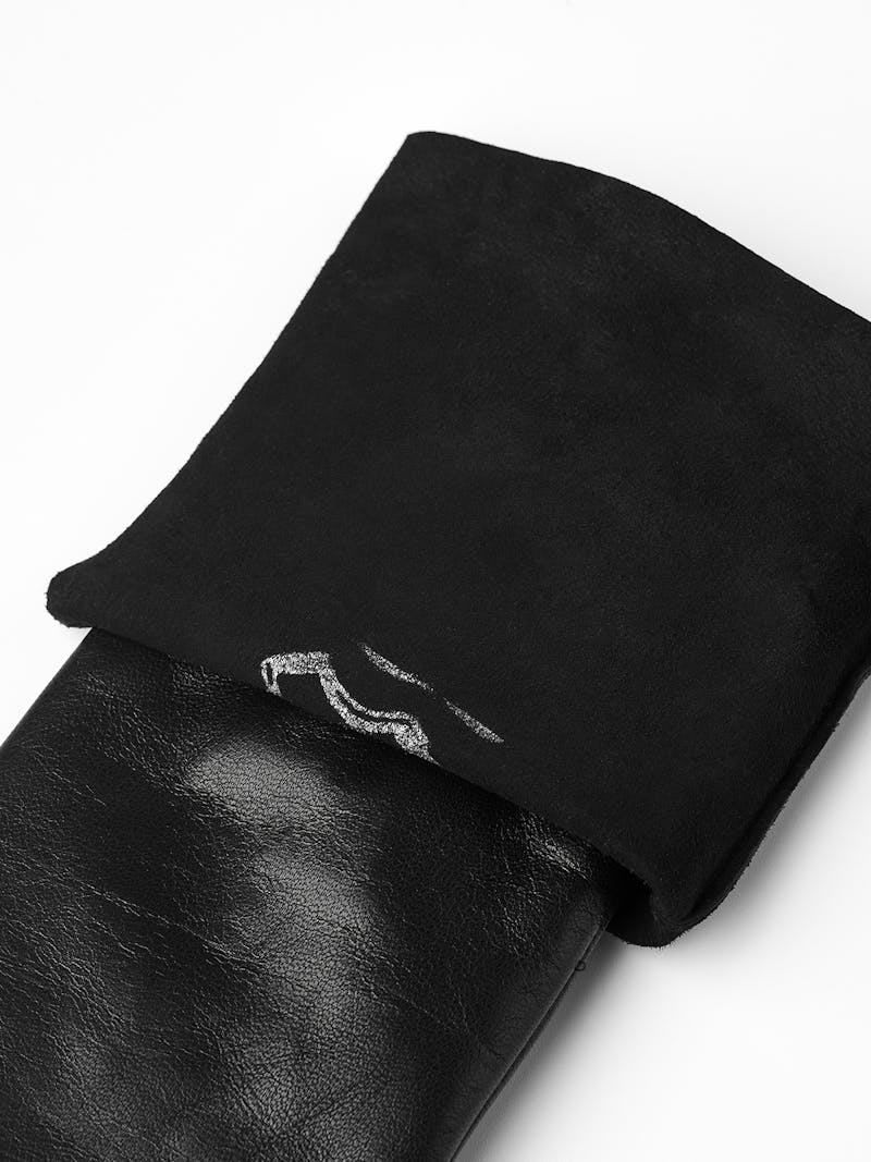 Black machine-sewn leather glove with folded ‘cape’
 (7 of 9)