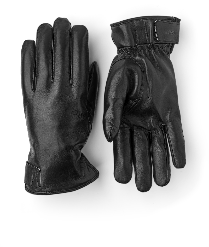 Black machine-sewn hairsheep leather glove with leather strap
 (1 of 5)
